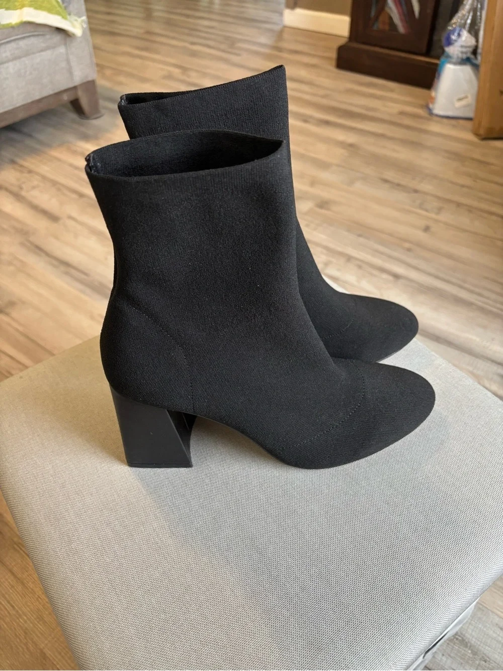Aldo Black Stretch Knit Sock Booties with Block Heel